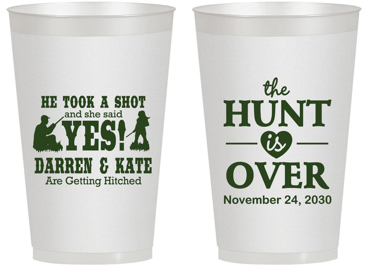 Personalized Wedding 14 oz Frosted Cups - The Hunt Is Over | 403