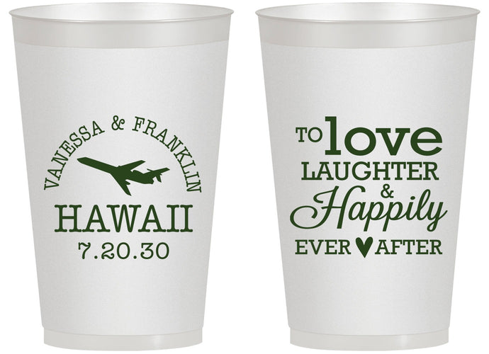 Personalized Wedding 14 oz Frosted Cups - Love Laughter Happily | 404