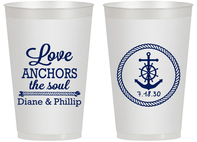 Personalized Wedding 14 oz Frosted Cups - Love Anchors The Soul | 405