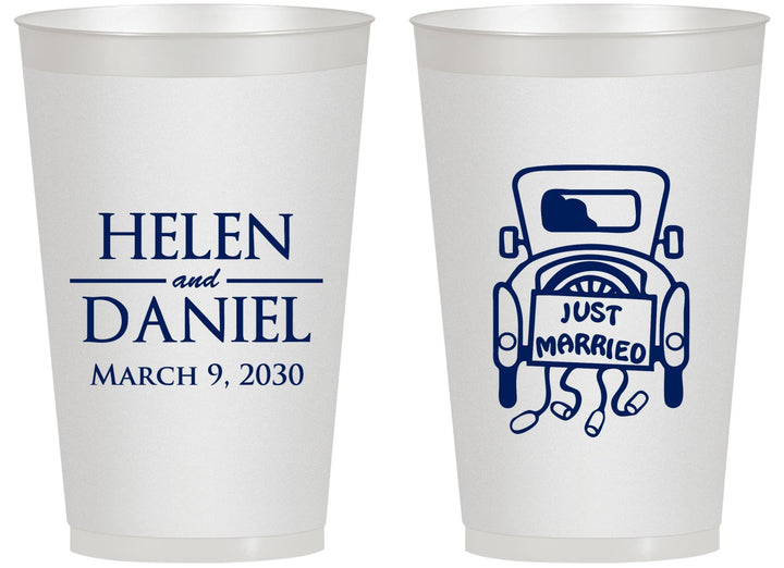 Personalized Wedding 14 oz Frosted Cups - Just Married Old Car | 413