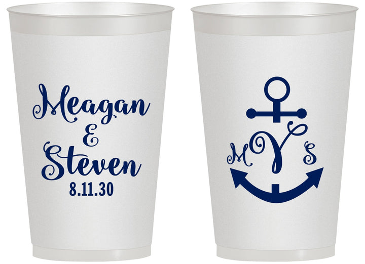 Personalized Wedding 14 oz Frosted Cups - Monogram Nautical | 414