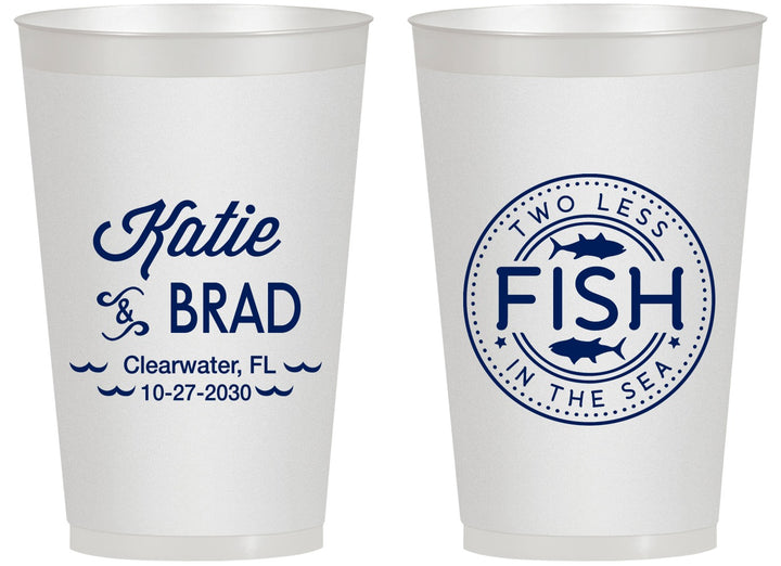 Personalized Wedding 14 oz Frosted Cups - Two Less Fish In The Sea | 421