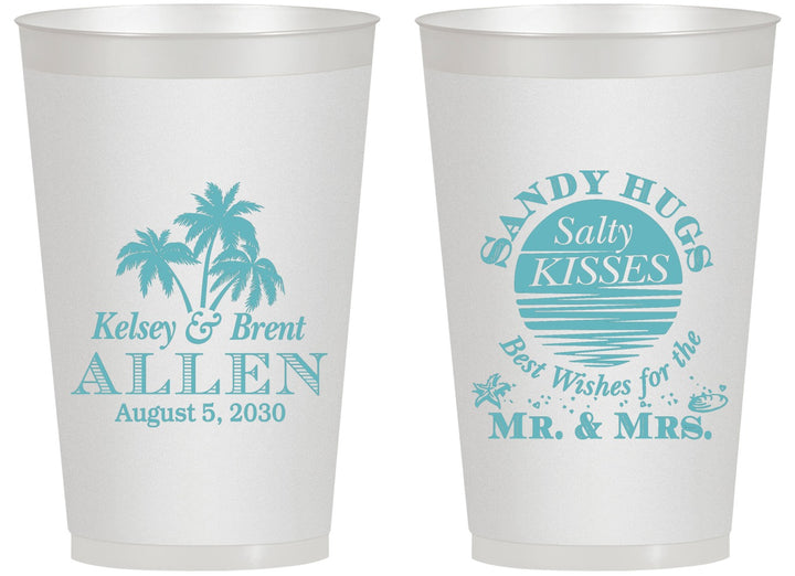 Personalized Wedding 14 oz Frosted Cups - Sandy Hugs Salty Kisses | 425