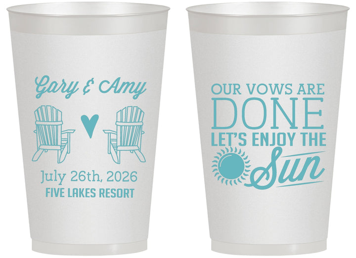 Personalized Wedding 14 oz Frosted Cups - Vows Are Done Enjoy Sun | 428
