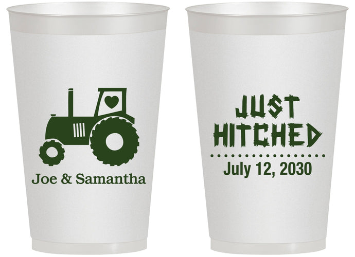 Personalized Wedding 14 oz Frosted Cups - Just Hitched Tractor | 429