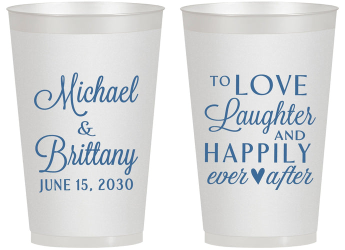 Personalized Wedding 14 oz Frosted Cups - Love Laughter Happily | 432