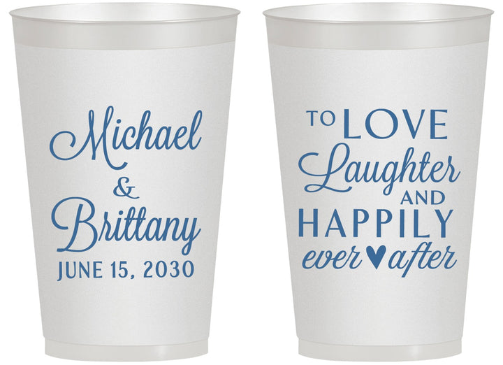 Personalized Wedding 14 oz Frosted Cups - Love Laughter Happily | 432
