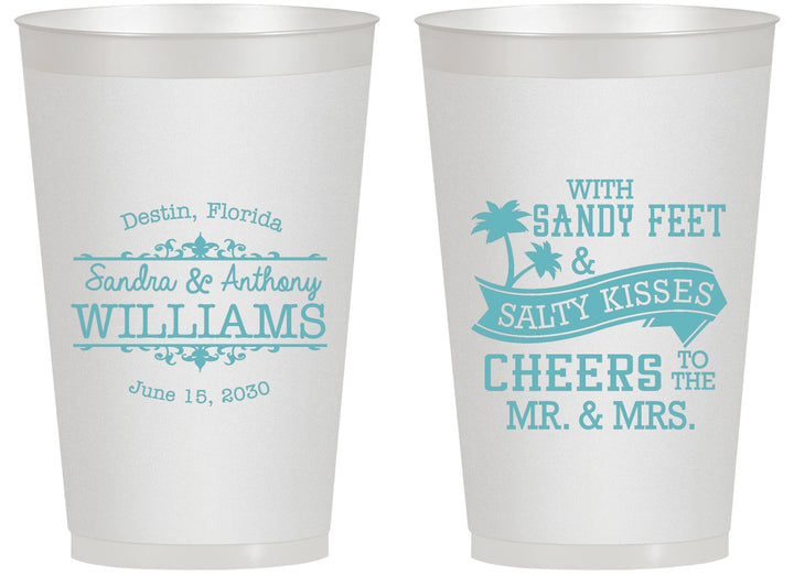 Personalized Wedding 14 oz Frosted Cups - Sandy Feet Salty Kisses | 434