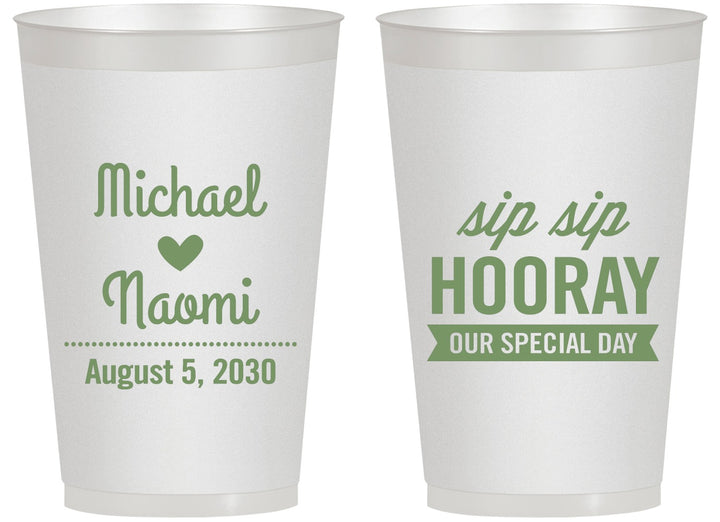 Personalized Wedding 14 oz Frosted Cups - Sip Sip Hooray | 437