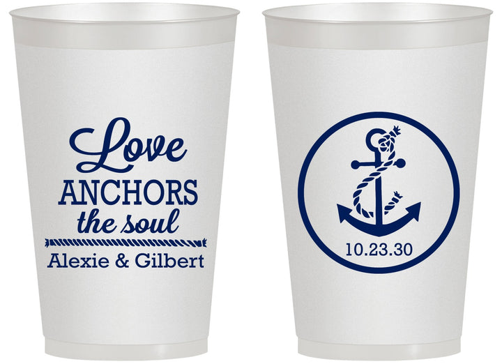 Personalized Wedding 14 oz Frosted Cups - Love Anchors The Soul | 440