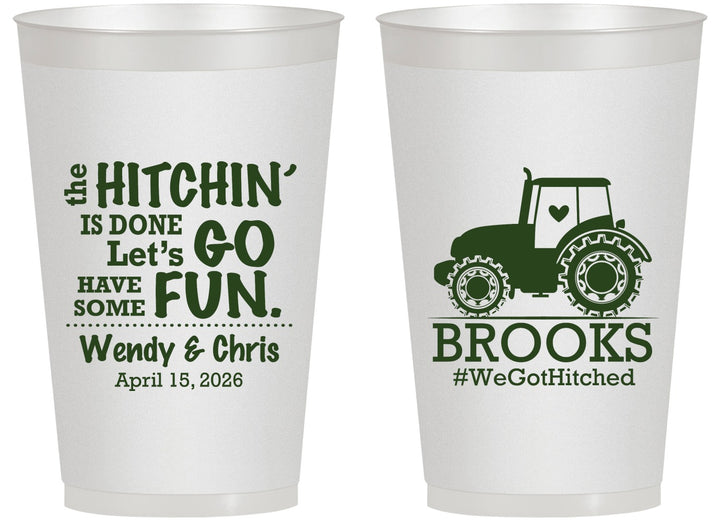 Personalized Wedding 14 oz Frosted Cups - Tractor Hitchin | 448
