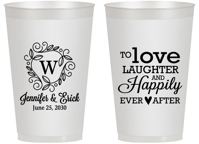 Personalized Wedding 14 oz Frosted Cups - Love Laughter Happily | 461