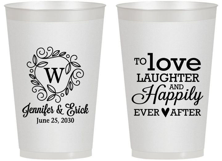 Personalized Wedding 14 oz Frosted Cups - Love Laughter Happily | 461