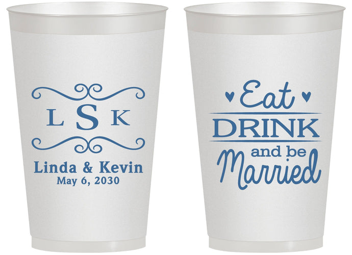 Personalized Wedding 14 oz Frosted Cups - Eat Drink Be Married | 463
