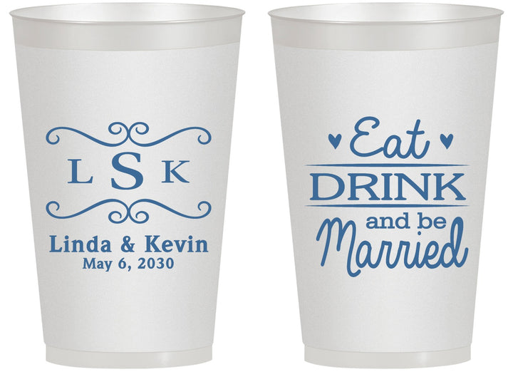 Personalized Wedding 14 oz Frosted Cups - Eat Drink Be Married | 463
