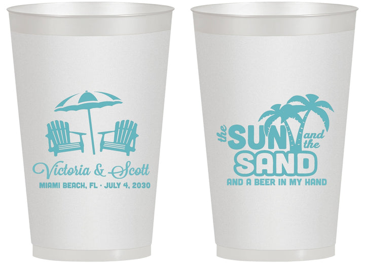 Personalized Wedding 14 oz Frosted Cups - Sun Sand Drink In My Hand | 479