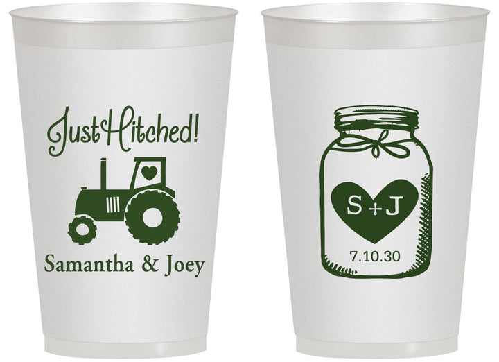Personalized Wedding 14 oz Frosted Cups - Just Hitched Mason Jar | 483