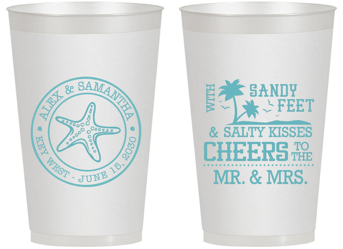 Personalized Wedding 14 oz Frosted Cups - Sandy Feet Salty Kisses | 488