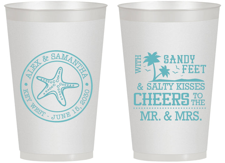 Personalized Wedding 14 oz Frosted Cups - Sandy Feet Salty Kisses | 488