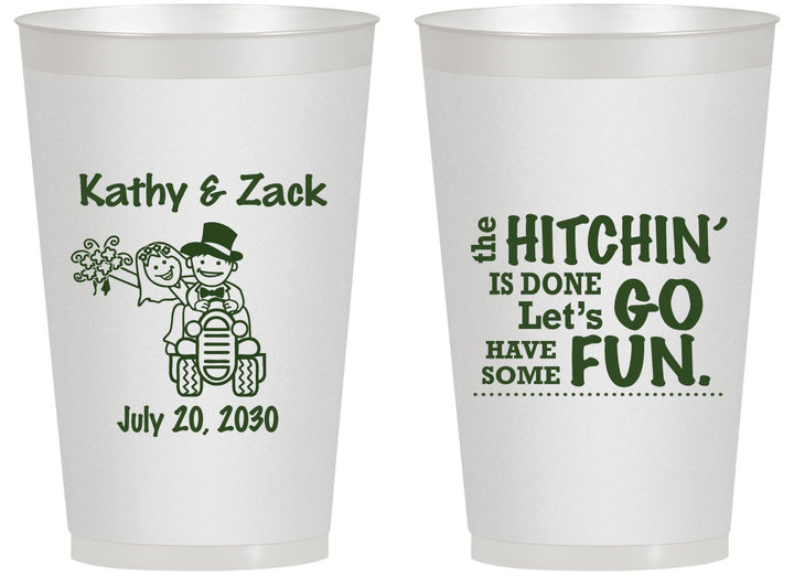 Personalized Wedding 14 oz Frosted Cups - Tractor Hitchin | 489
