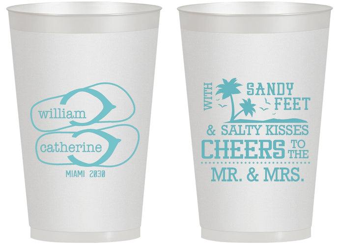 Personalized Wedding 14 oz Frosted Cups - Sandy Feet Salty Kisses | 490