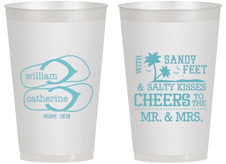 Personalized Wedding 14 oz Frosted Cups - Sandy Feet Salty Kisses | 490