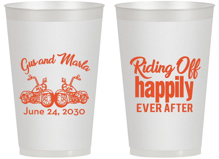 Personalized Wedding 14 oz Frosted Cups - Motorcycle | 493