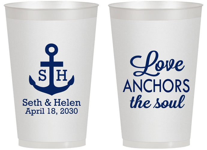 Personalized Wedding 14 oz Frosted Cups - Love Anchors The Soul | 494