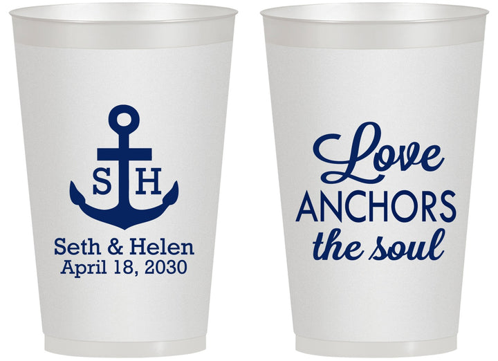 Personalized Wedding 14 oz Frosted Cups - Love Anchors The Soul | 494