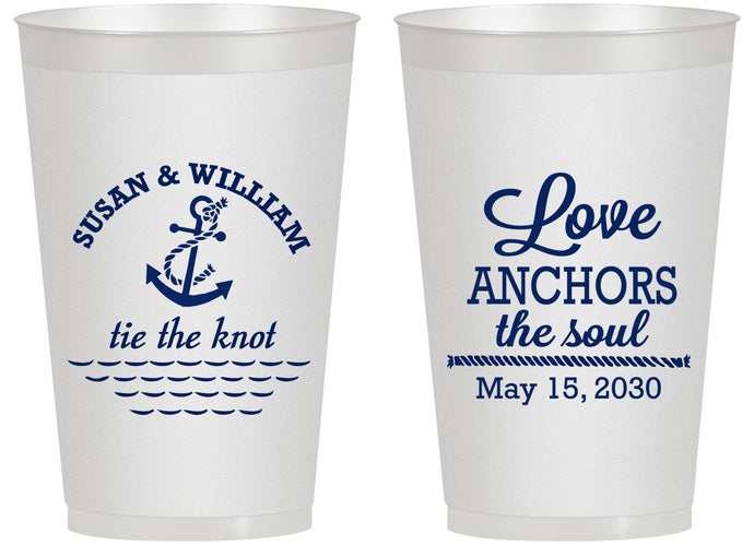 Personalized Wedding 14 oz Frosted Cups - Love Anchors The Soul | 498