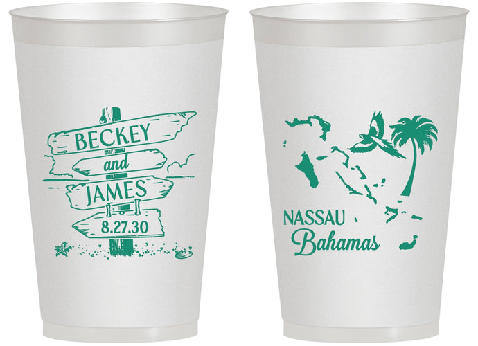 Personalized Wedding 14 oz Frosted Cups - Bahamas | 507