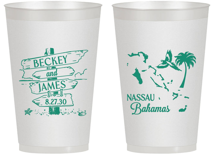 Personalized Wedding 14 oz Frosted Cups - Bahamas | 507
