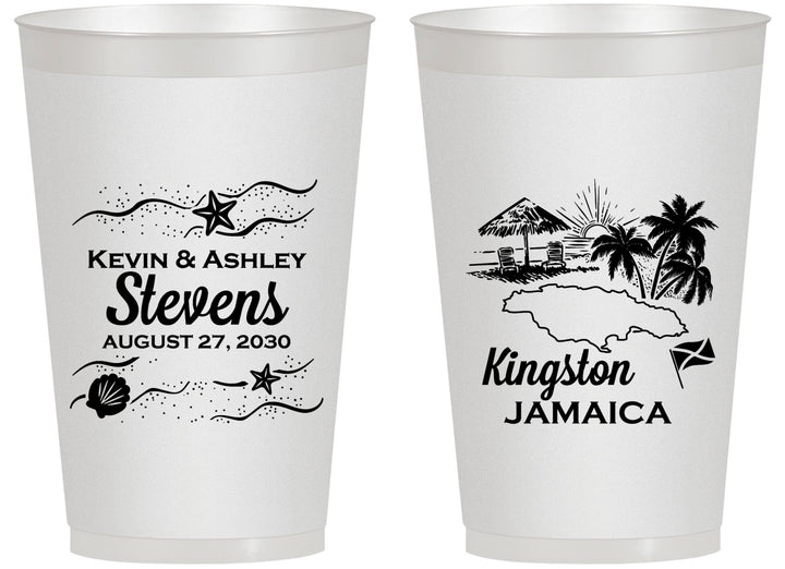 Personalized Wedding 14 oz Frosted Cups - Jamaica | 531