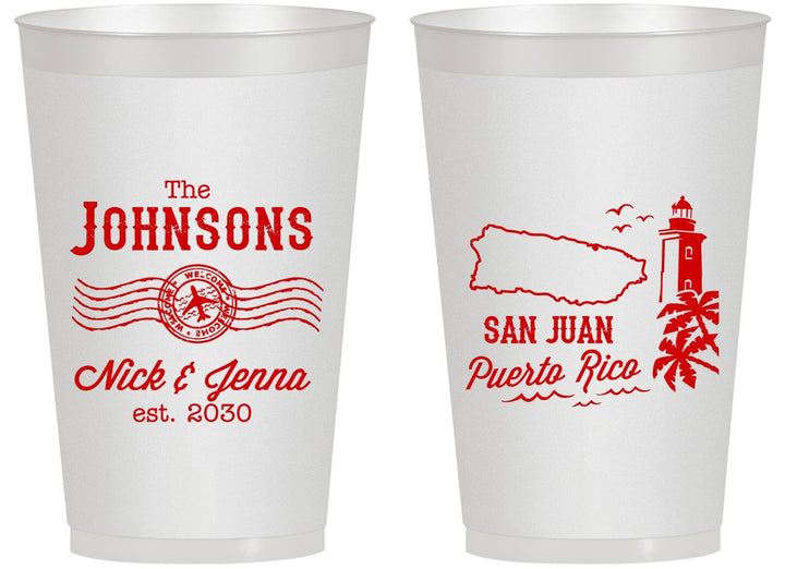 Personalized Wedding 14 oz Frosted Cups - Puerto Rico | 539