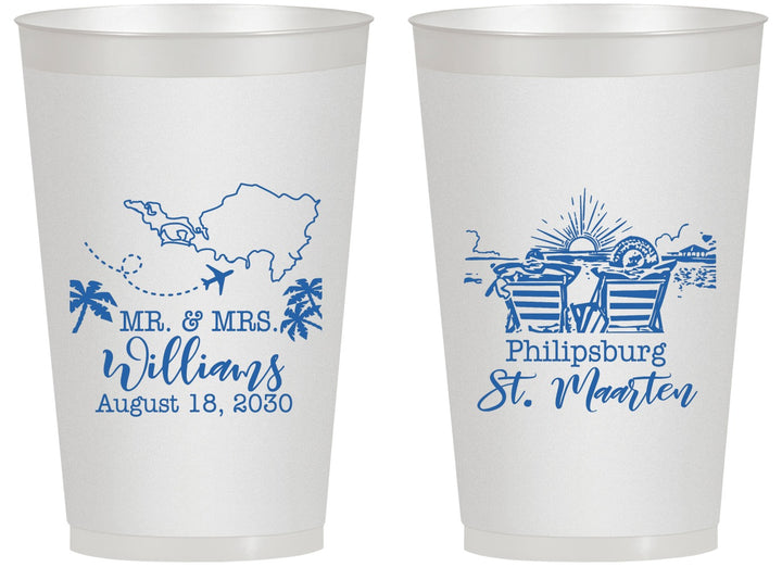 Personalized Wedding 14 oz Frosted Cups - St Maarten | 543