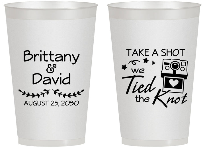 Personalized Wedding 14 oz Frosted Cups - Take A Shot We Tied The Knot | 553