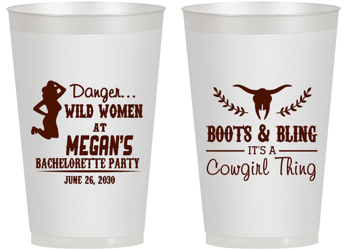 Personalized Bachelorette 14 oz Frosted Cups - Boots And Bling | 60023