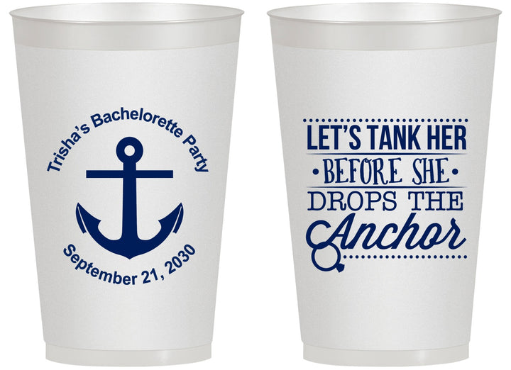 Personalized Bachelorette 14 oz Frosted Cups - Tank Her Drop Anchor | 60026