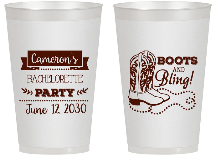 Personalized Bachelorette 14 oz Frosted Cups - Boots And Bling | 60044