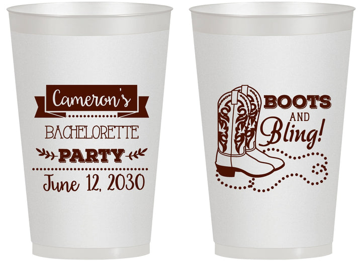 Personalized Bachelorette 14 oz Frosted Cups - Boots And Bling | 60044