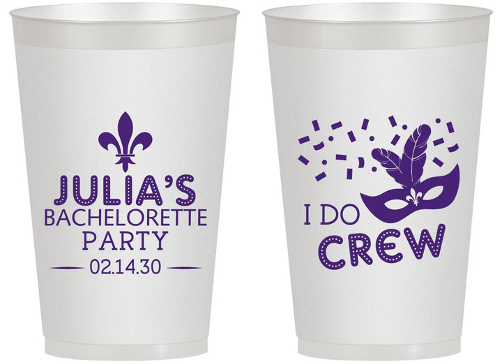 Personalized Bachelorette 14 oz Frosted Cups - Mardi Gras I Do Crew | 60063