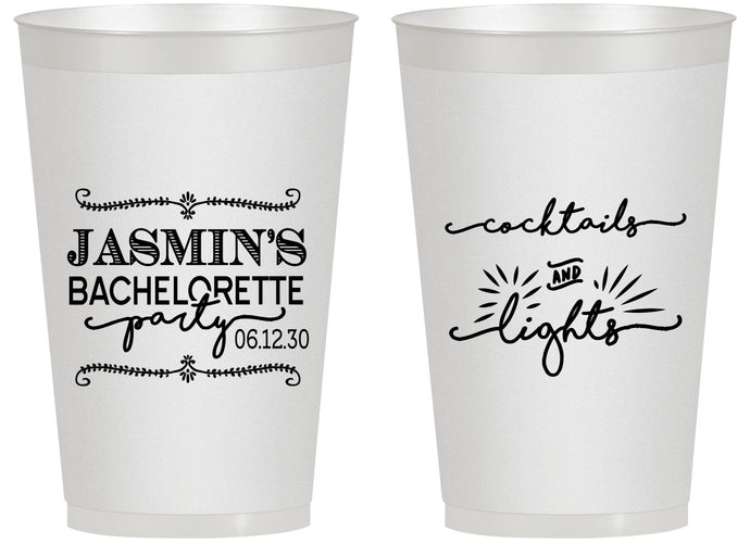 Personalized Bachelorette 14 oz Frosted Cups - Cocktails And Lights | 60065