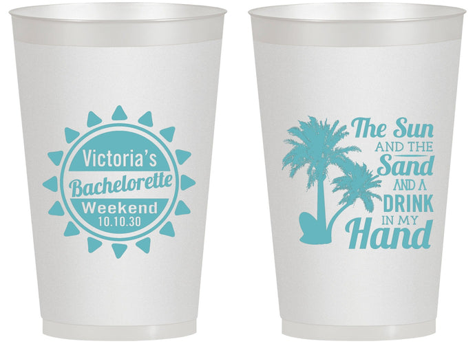Personalized Bachelorette 14 oz Frosted Cups - Sun Sand Drink Hand | 60114