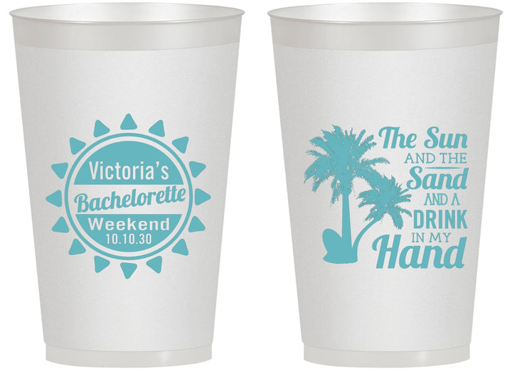 Personalized Bachelorette 14 oz Frosted Cups - Sun Sand Drink Hand | 60114