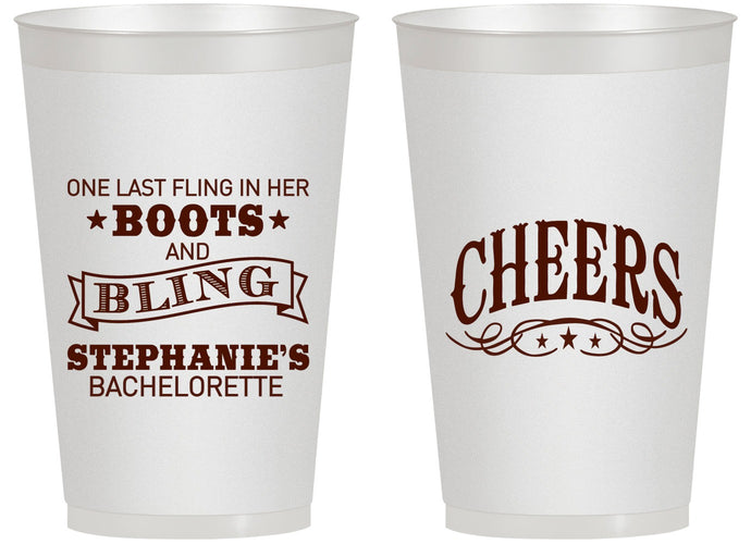 Personalized Bachelorette 14 oz Frosted Cups - Boots And Bling | 60118