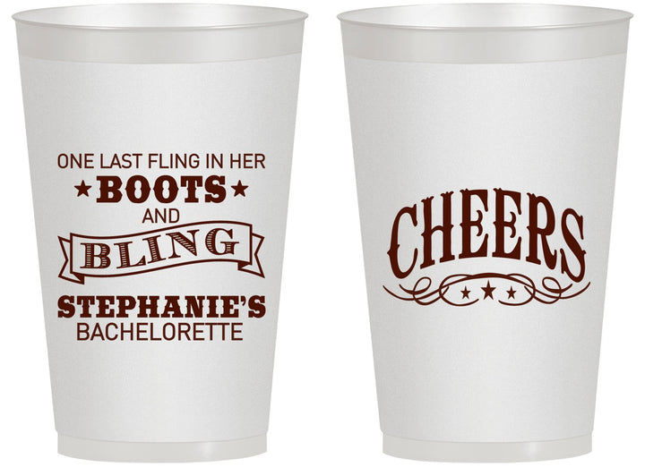 Personalized Bachelorette 14 oz Frosted Cups - Boots And Bling | 60118