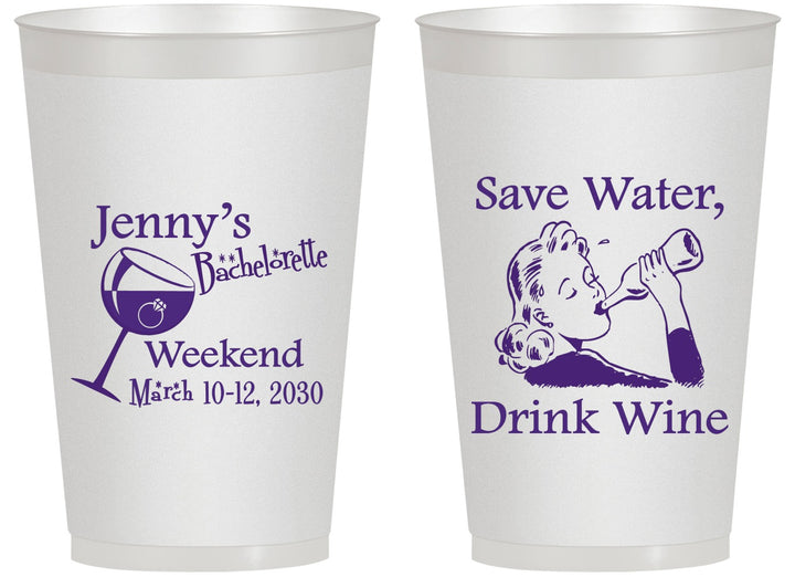 Personalized Bachelorette 14 oz Frosted Cups - Save Water Drink Wine | 60120