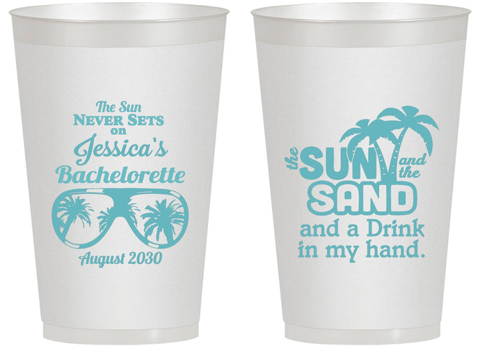 Personalized Bachelorette 14 oz Frosted Cups - Sun Sand Drink Hand | 60134