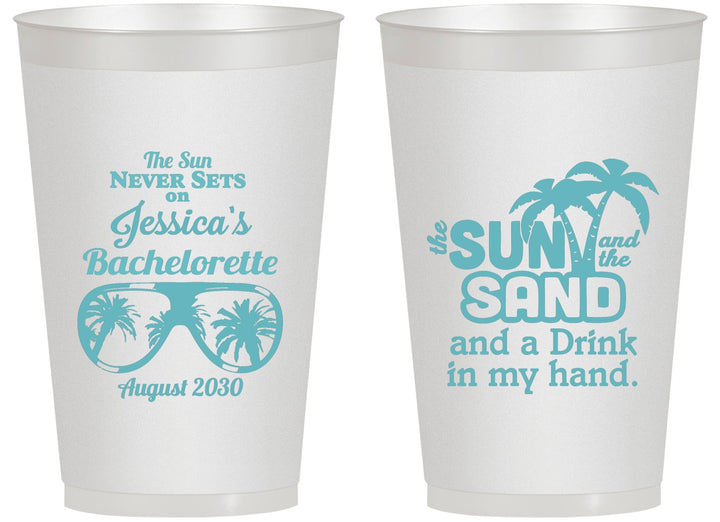 Personalized Bachelorette 14 oz Frosted Cups - Sun Sand Drink Hand | 60134