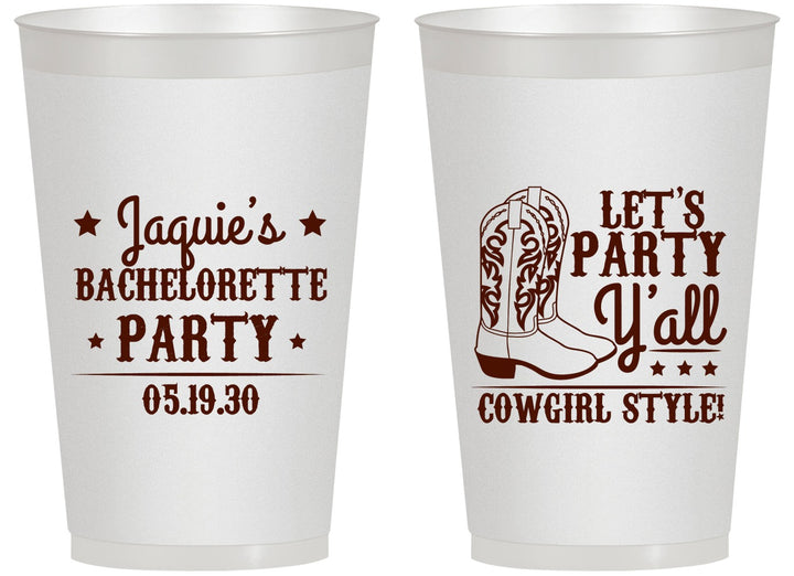 Personalized Bachelorette 14 oz Frosted Cups - Cowgirl Boots | 60163